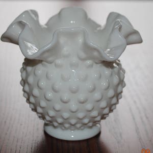 Fenton Milk Glass Hobnail 4" Small Double-Crimp Rose Bowl