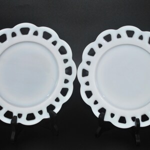 Hazel Altas 2 Open Lace Edge Milk Glass 8 1/4&quot; Inch Salad Plate