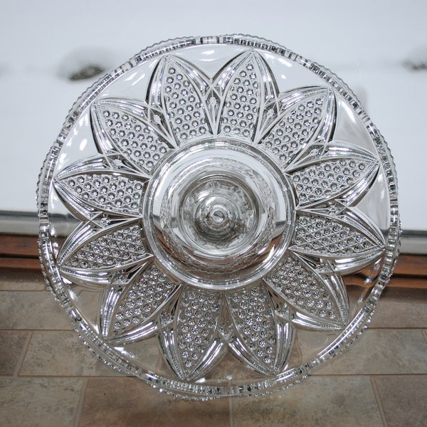 EAPG Clear Glass Cake Stand Arches, Buttons, Sawtooth Apron, Cupcakes, Petit Fours