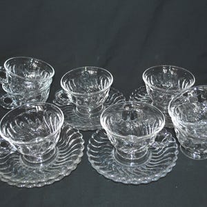 Fostoria Clear Colony Pattern Set of 8 Cups  and 8 Saucers in Swirl Design