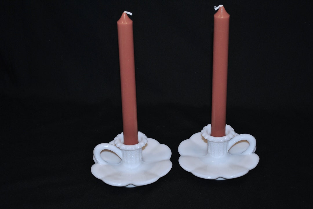 Kemple Pair of Narcissus Milk Glass Single Candle Holders With Finger Holders Daffodil Etsy