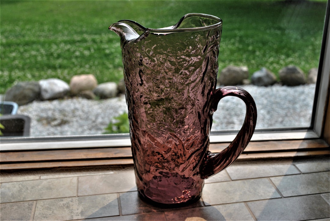 Amethyst Crinkle Glass 32 Ounce Pitcher With Ice Lip Plum, Purple - Etsy