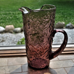 Amethyst Crinkle Glass 32 Ounce Pitcher with Ice lip Plum, Purple