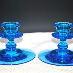 Fenton Pair of Electric Blue Single Candle Stick Holders