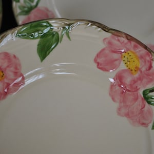Set of 7 Franciscan Desert Rose 8-inch Salad Plate Earthenware made in the USA Pink Desert Roses Brown Vine Green Leaves