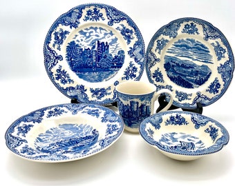 Johnson Brothers in The Old Britain Castle Transferware in The Blue the New Marking Discontinued