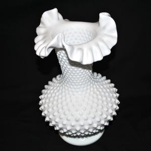 Fenton Hobnail Milk Glass Ruffle and Crimped Vase