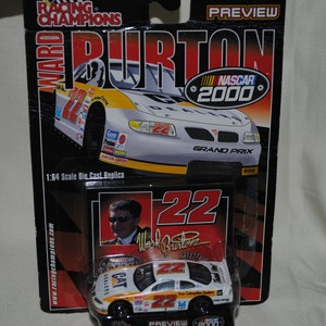 2000  Racing Champions Ward Burton Number 22 Cat Dealers Die Cast Die Cast 1:64 Scale Car Collector Card and Display Stand