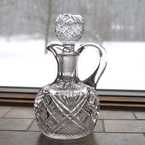 Hand Blown Cruet with Stopper Diamond, Fan, Cut, Pattern
