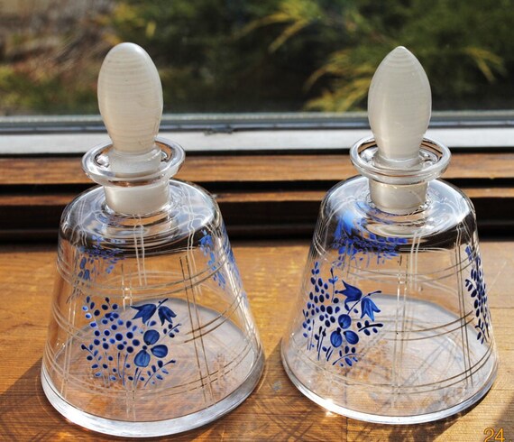 Antique Czechoslovakia Glass Perfume Decanters / Bottles