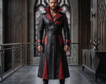 Handmade Gothic Vampire Faux Leather Trench Coat: Unisex Costume