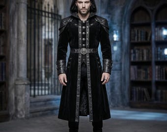 Handmade Gothic Hooded Coat, Victorian Steampunk Trench, Renaissance Winter Jacket, Halloween Gothic Wear