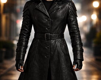Men's Black Gothic Faux Leather Trench Coat | Steampunk Duster Jacket