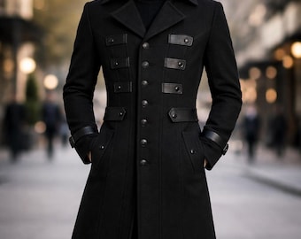 Handmade Gothic Wool Blend Trench Coat – Steampunk Vampire Fashion