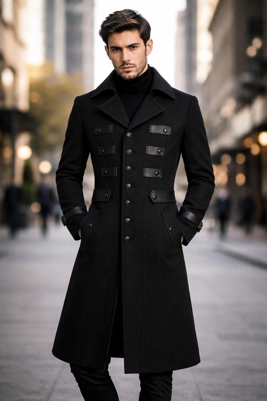 Handmade Gothic Wool Blend Trench Coat – Steampunk Vampire Fashion