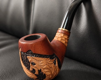 Hand Carved Dragon Pipe, Wooden Tobacco Smoking Pipe