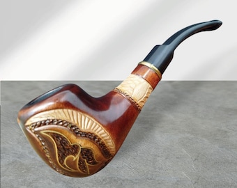 Hand Carved Wooden Smoking Pipe – Pear Wood Bowl, Acrylic Stem