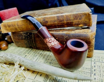 Hand Carved Pear Wood Pipe Unique Gift idead, Smoking Pipe Wooden, Handmade, Classic Design