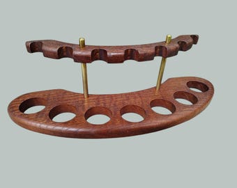Solid Ash Wood 7-Pipe Stand with Polished Brass – Handcrafted Pipe Rack, Elegant Display & Perfect Gift for Collectors