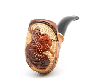 Hand carved Wooden Pipe, Saint George Knight Collectible, Unique Gift for Men, Artisan Tobacco Pipe, Personalized Gift, Anniversary Present