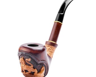 Tobacco Pipe Wooden - LION on EARTH - Smoking Pipe, Hand Carved Pear Wood, Unique Gift for Men, Handmade, Classic Design