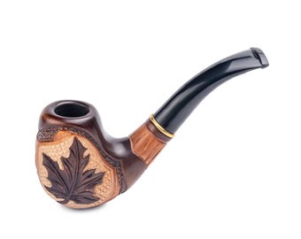 Smoking Pipe Wooden - Canadian Leaf - Tobacco Pipe, Hand Carved Pear Wood, Unique Gift for Men, Handmade, Elegant Accessory