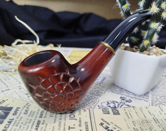 Hand-Carved Pear Wood Pipe with Classic Spiderweb Relief – Egg-Shaped Artisan Tobacco Pipe, 9mm Ready, Brass Ring