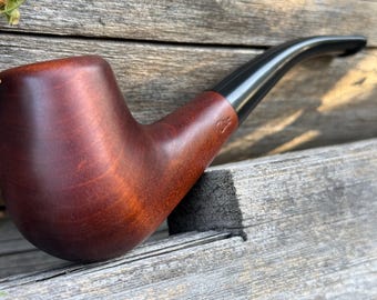 Classic Smooth Tobacco Pipe for Beginners, Bent Pear Wood, Metal Filter, Gift for Dad