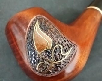 Hand Carved Pear Wood Tobacco Pipe, Elegant Metal Inlay Artisan Pipe, Metal Filter Pipe, Unique Handmade Gift for Him, Stylish Accessory