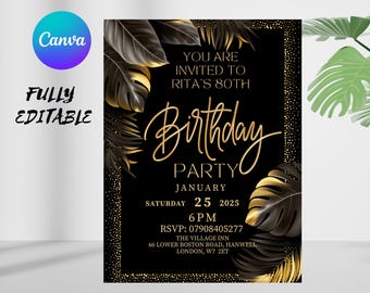 Plantilla elegante de invitación digital para cena de cumpleaños, texto animado para cena de cumpleaños de Evite, invitación editable para fiesta de cumpleaños, plantilla de Canva