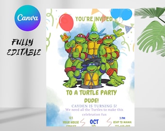 Ninja Turtle Birthday Invitation, Editable Template (Digital Download)