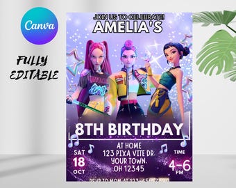 KPOP Demon Hunters Invitation, KPOP Demon Hunters Birthday invitation, EDITABLE K Pop Birthday Invitation, K Pop Warriors Invitation