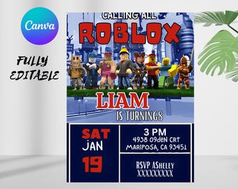 Editable Roblox Birthday Invitation – Canva Template – Kids Party ...
