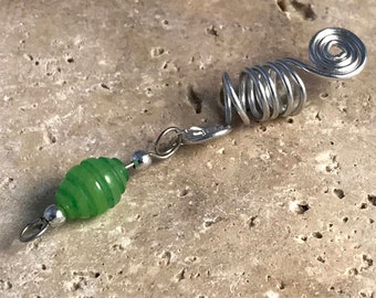 Boho Dread bead, Dreadlock Wire Wrap With Green Barrel Bead