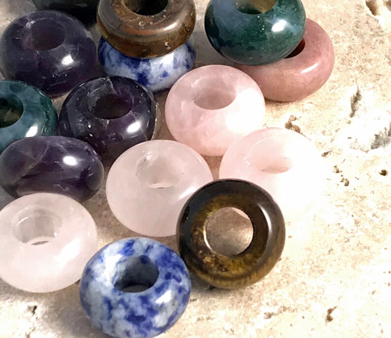 Boho Dread Bead Set, Dreadlock Gemstone Amethyst, Rose Quartz, Tiger Eye, Agate, Large Hole Dread Accessories Dread Jewelry image 1