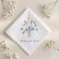 Hand-Embroidered Wedding Handkerchief, Mother Of The Bride Gift, Blue Floral Linen Hanky, Lace Edge Keepsake, Bridal Gift, Vintage Style