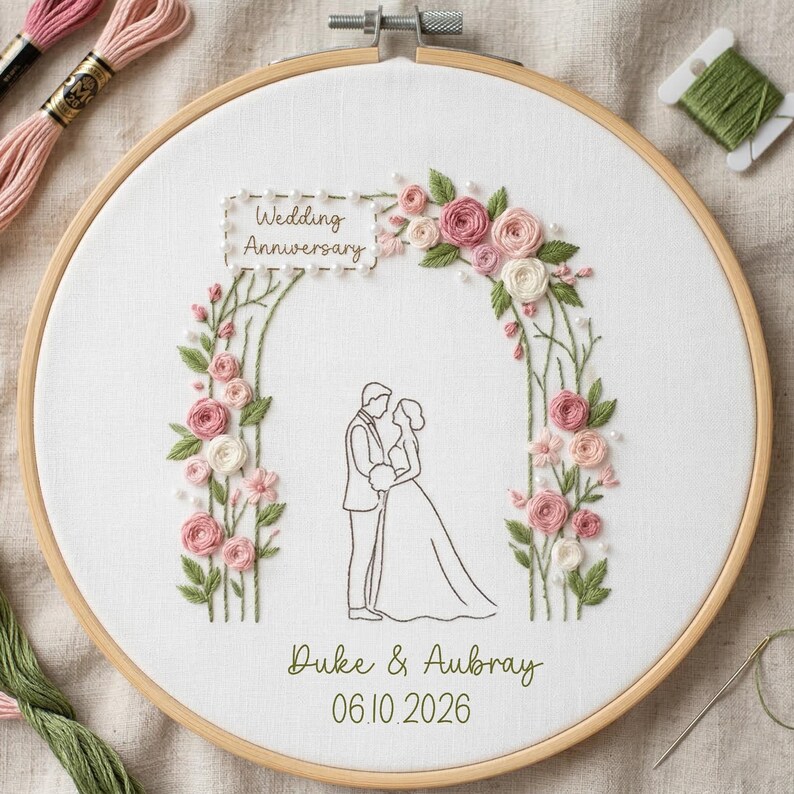 Personalized Wedding Anniversary Embroidery Hoop, Custom Couple Names ...