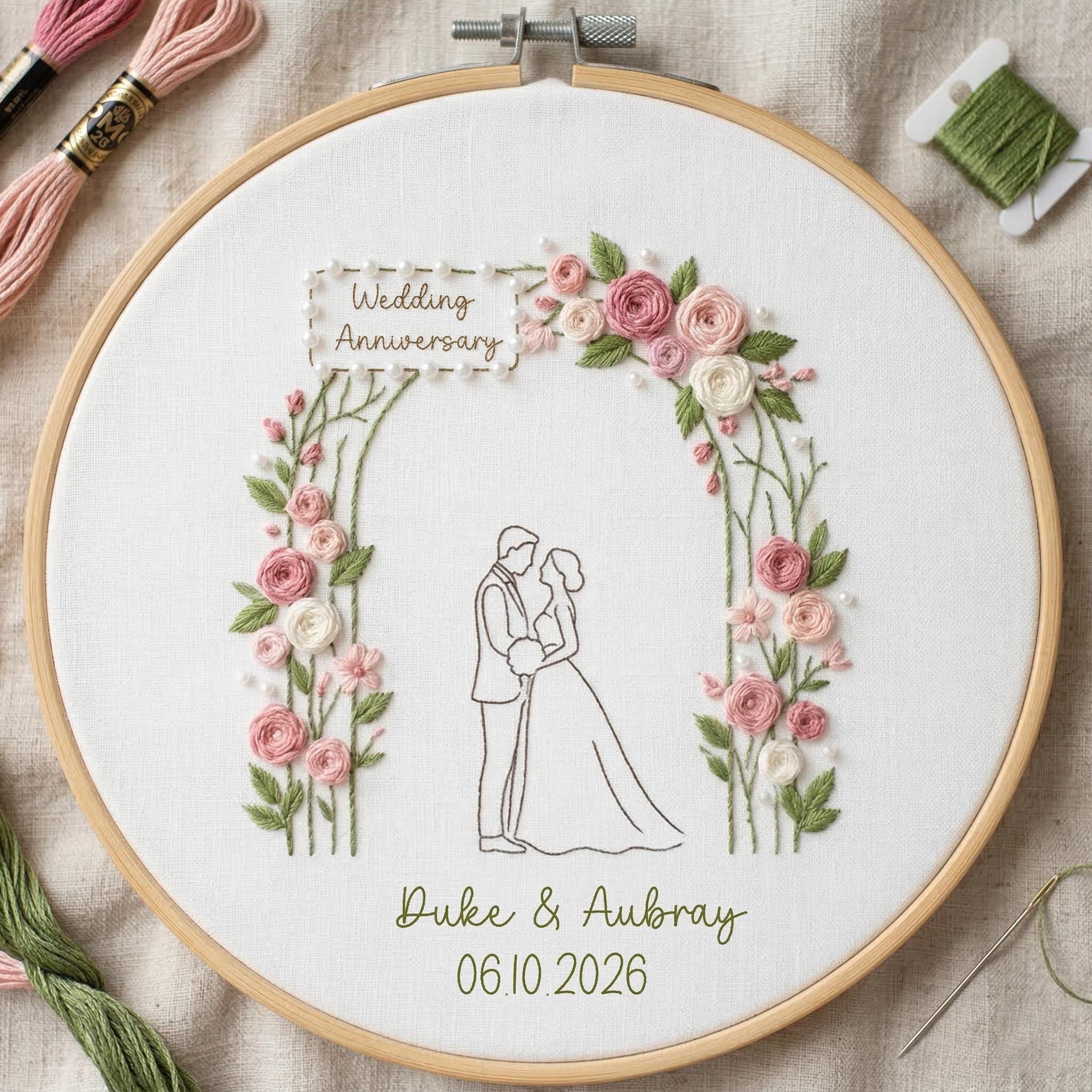 Personalized Wedding Anniversary Embroidery Hoop, Custom Couple Names ...
