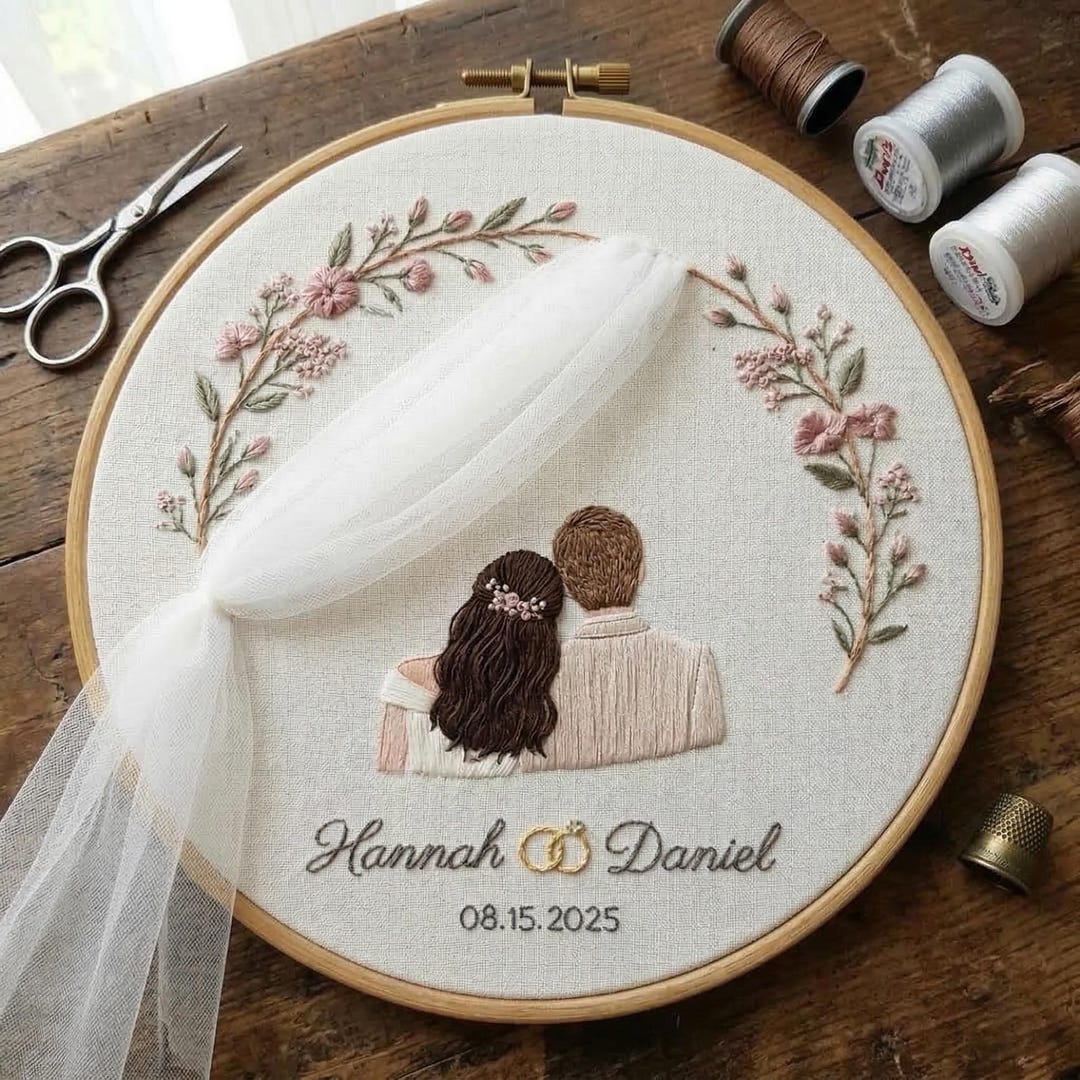 Wedding Embroidery Hoop, Custom Couple Portrait, Bride & Groom Gift ...