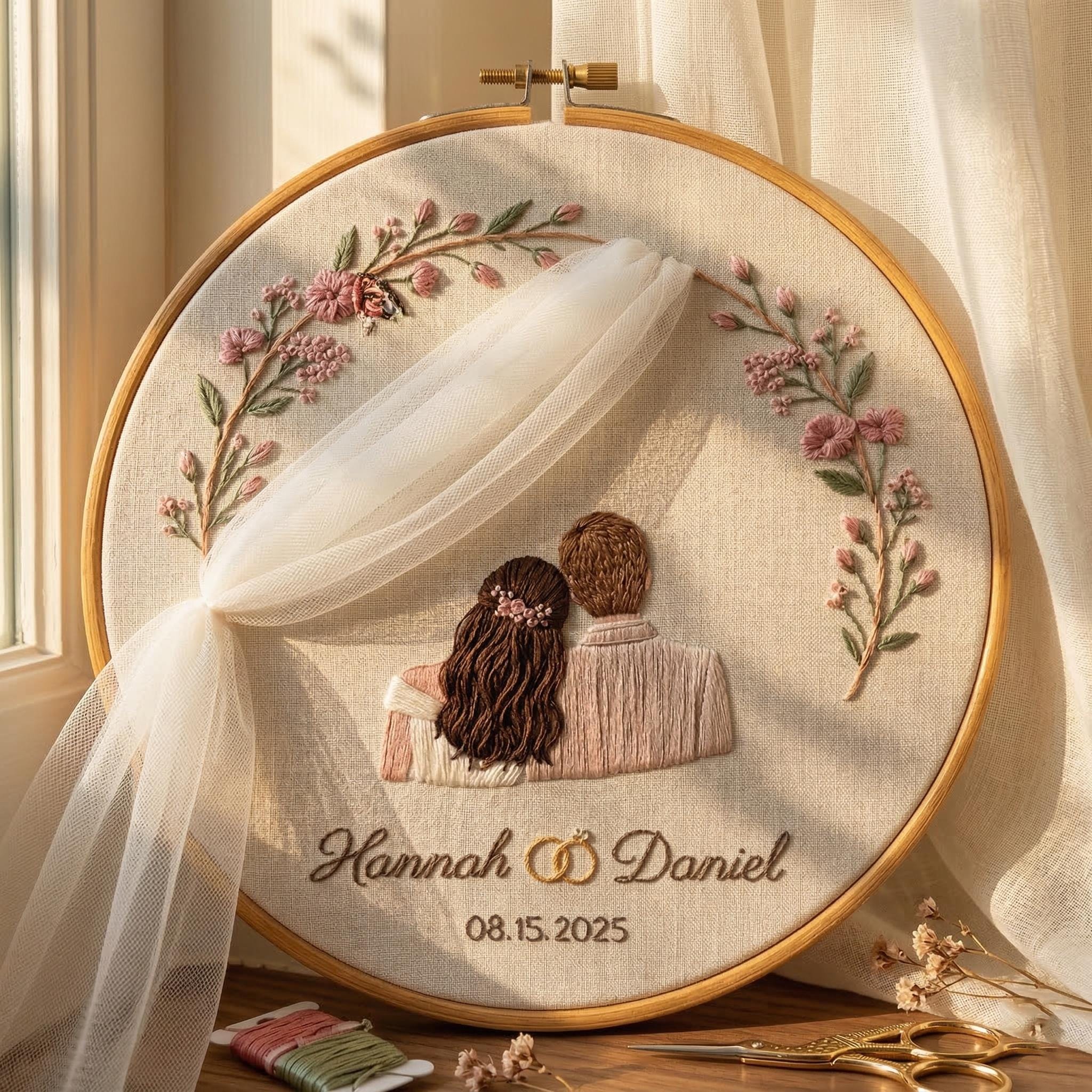 Wedding Embroidery Hoop, Custom Couple Portrait, Bride & Groom Gift ...
