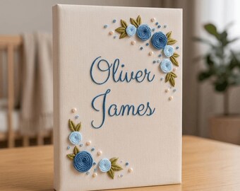 Personalized Wedding Hand Embroidered Photo Album, Custom Couple Names Embroidery, Floral Wedding  Keepsake, Anniversary Memory Book Decor