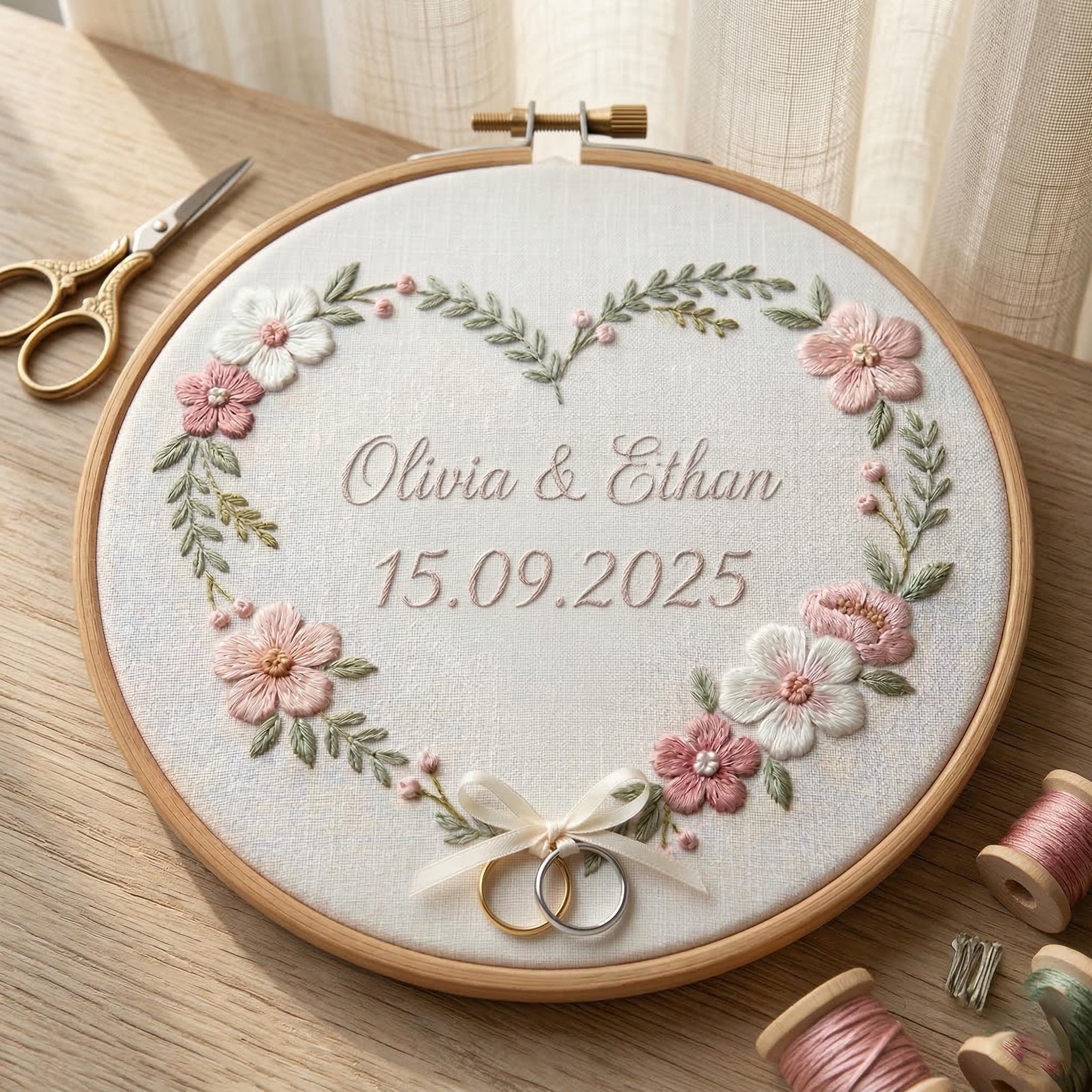 Wedding Anniversary Embroidery Hoop, Custom Couple Names & Date ...