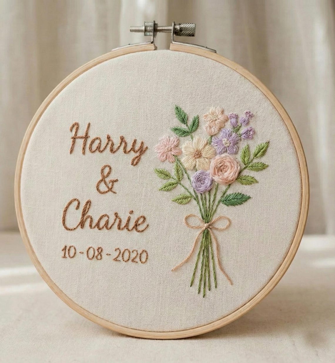 Custom Wedding Embroidery Wood Hoop, Couple Name Embroidered, Floral ...