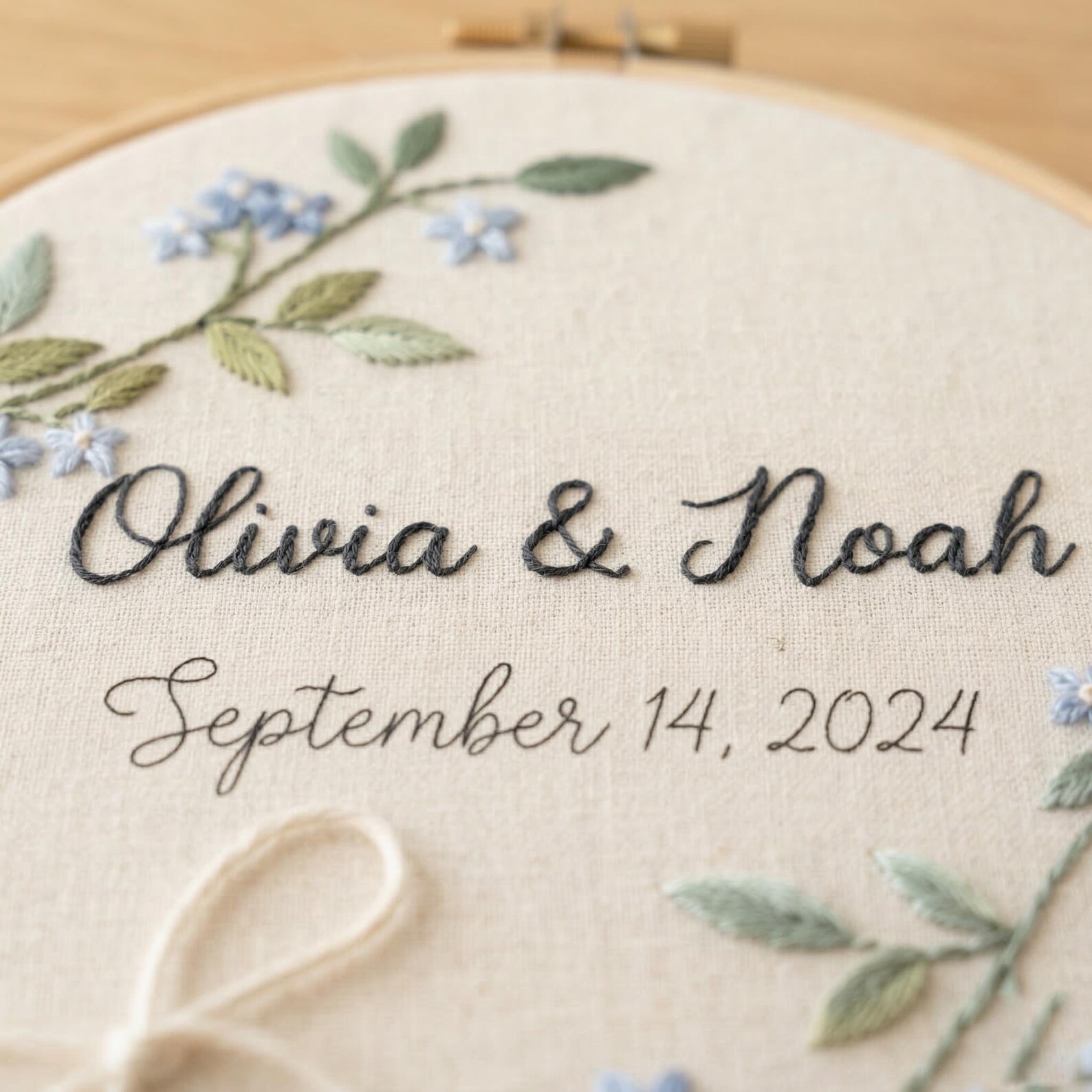 Personalized Floral Wedding Embroidery Hoop, Custom Names Date Ring ...