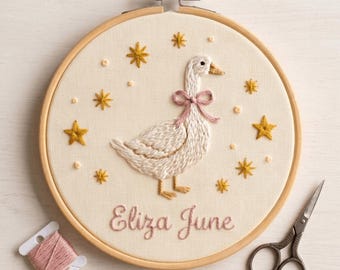 Personalized Goose Star Embroidery Hoop, Baby Girl Nursery Decor, Custom Embroidered Wall Art, Handmade Nursery Gift Hand Stitched Name Hoop