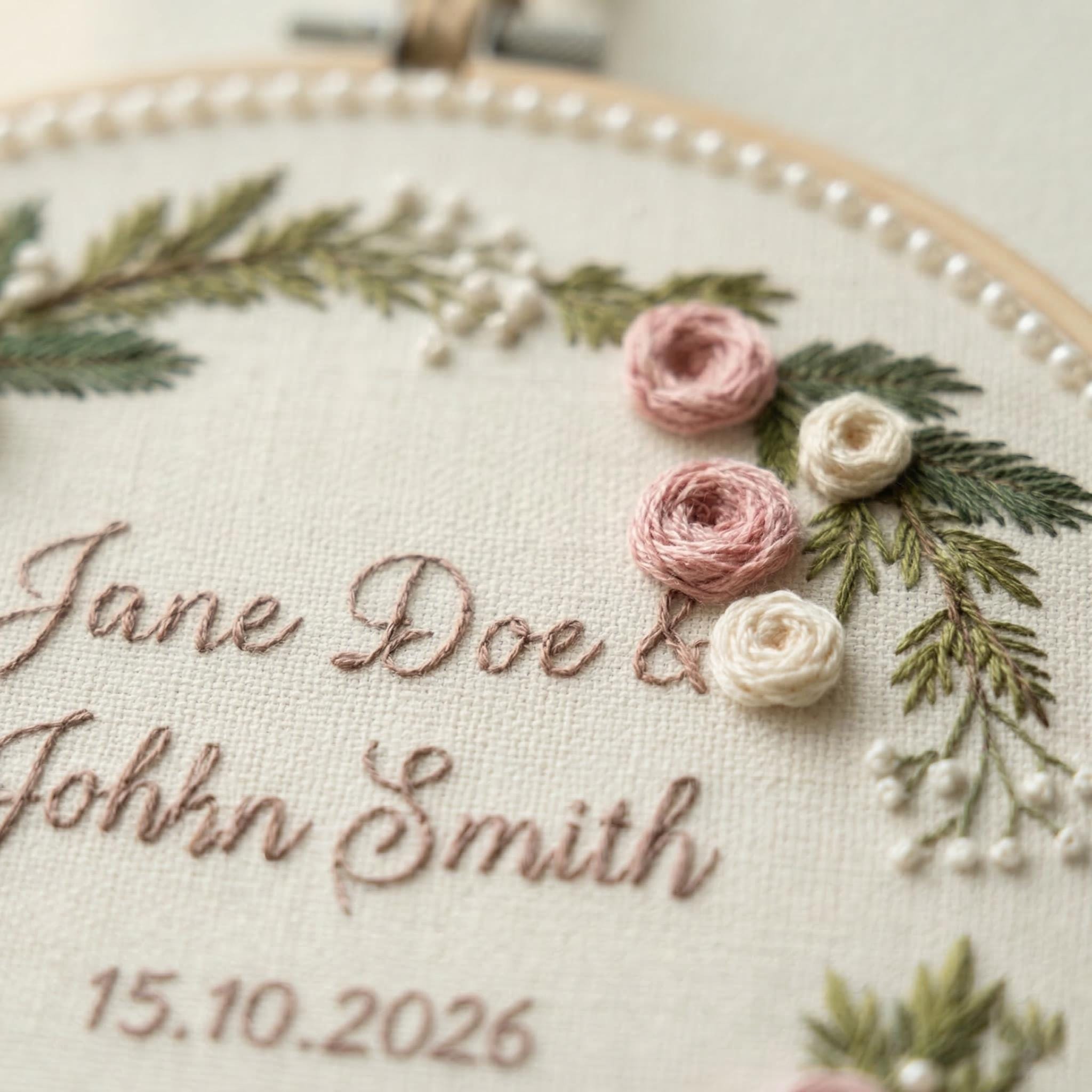 Personalized Floral Embroidery Hoop, Custom Wedding Couple Names & Date ...