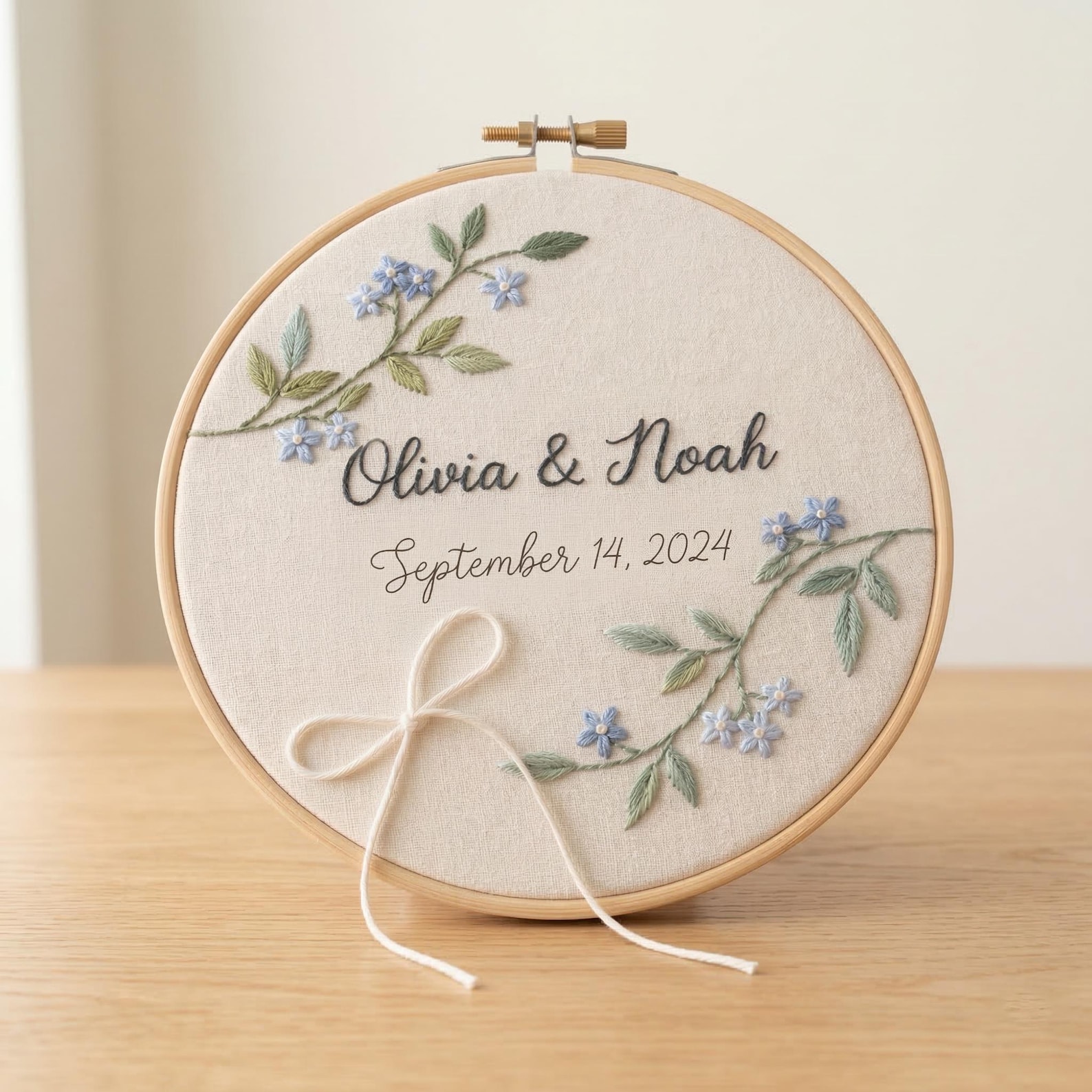 Personalized Floral Wedding Embroidery Hoop, Custom Names Date Ring ...