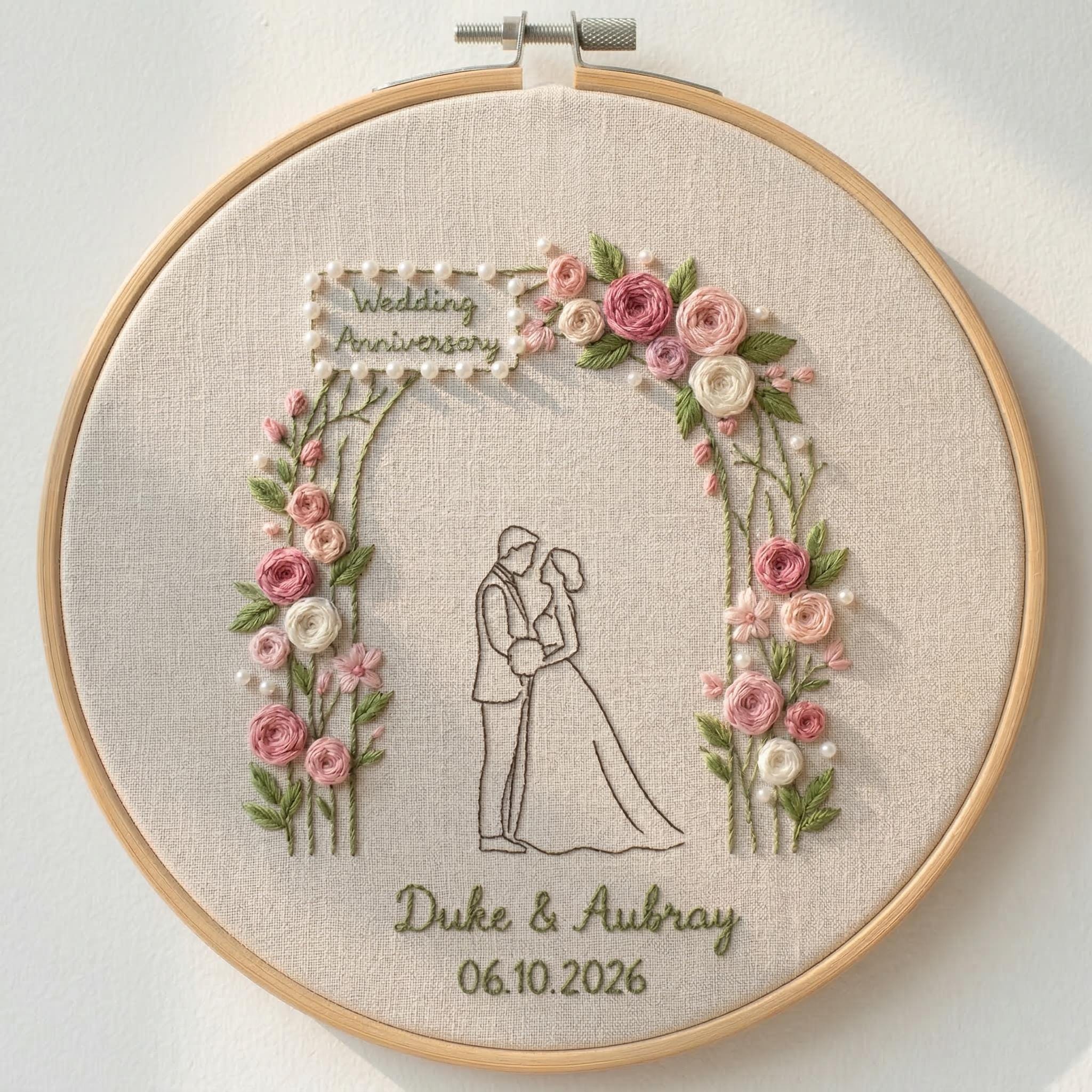 Personalized Wedding Anniversary Embroidery Hoop, Custom Couple Names ...