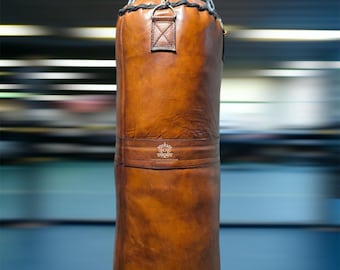 Vintage Leder Boxsack Hochleistungsboxsack für Gym & MMA Training, Rindsleder Sandsack, Kickboxen Ausrüstung, Fitness Geschenk