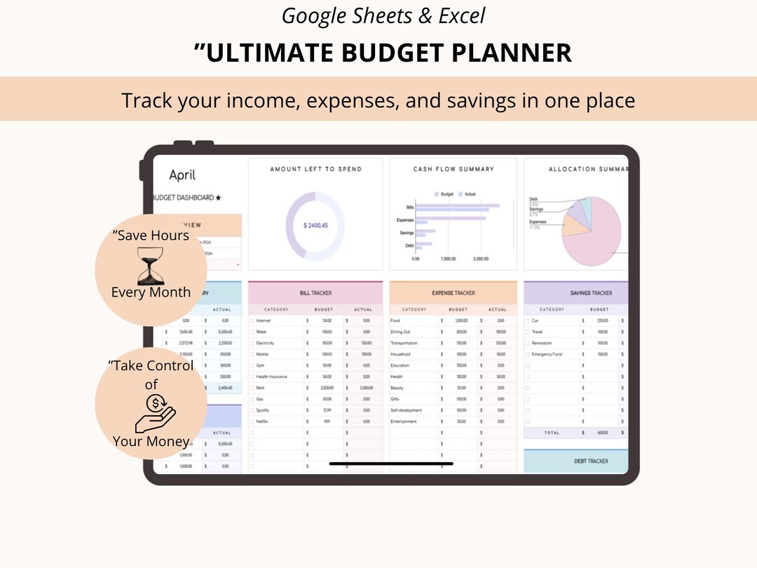 Budget Planner Spreadsheet | Google Sheets Excel Monthly, Weekly ...